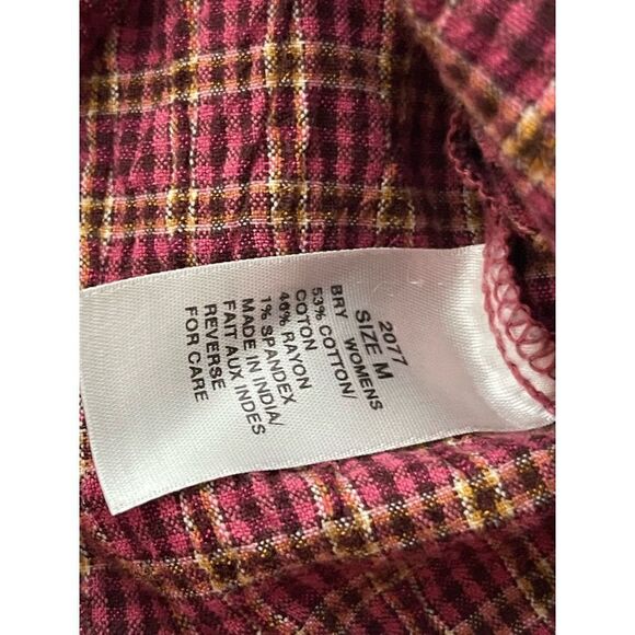 Woolrich Women’s Texured Plaid Button Down Long Sleeve Top Size Medium - Picture 3 of 7